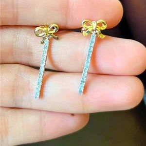 10K real yellow Gold 417 Diamond Drop Stud Earrings 0.25 CTW